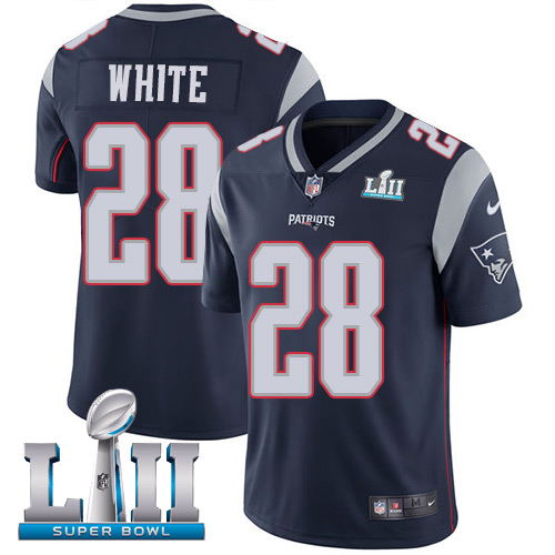 Nike Patriots #28 James White Navy Blue Team Color Super Bowl LII Youth Stitched NFL Vapor Untouchable Limited Jersey